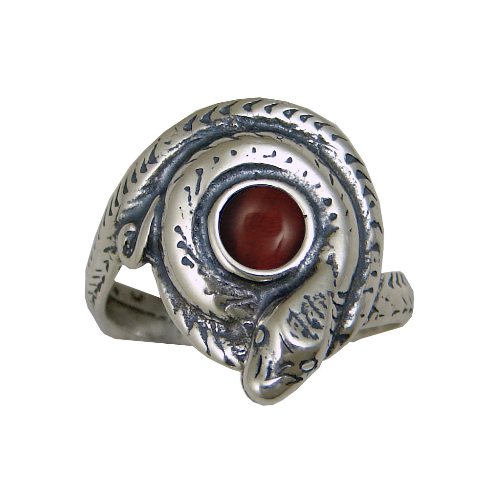 Sterling Silver Snake Ring With Red Tiger Eye Size 10